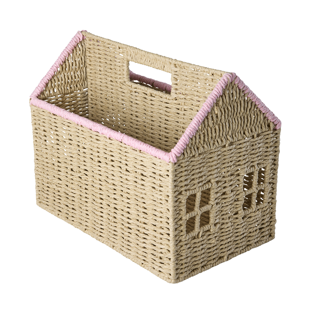Rice Panier de rangement pour livres « House » rose