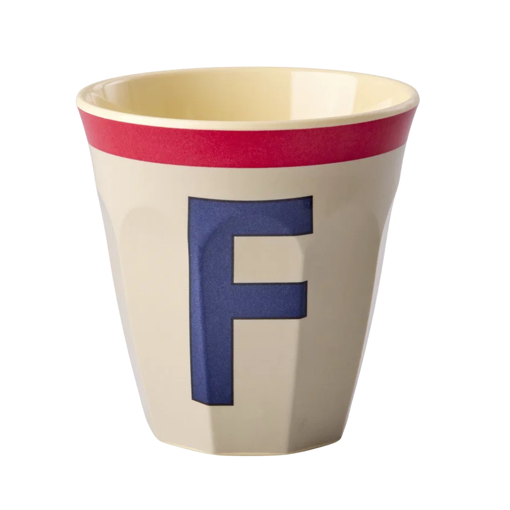 Rice  Melamin Becher Mittel 'Buchstabe F' Kaltgrau