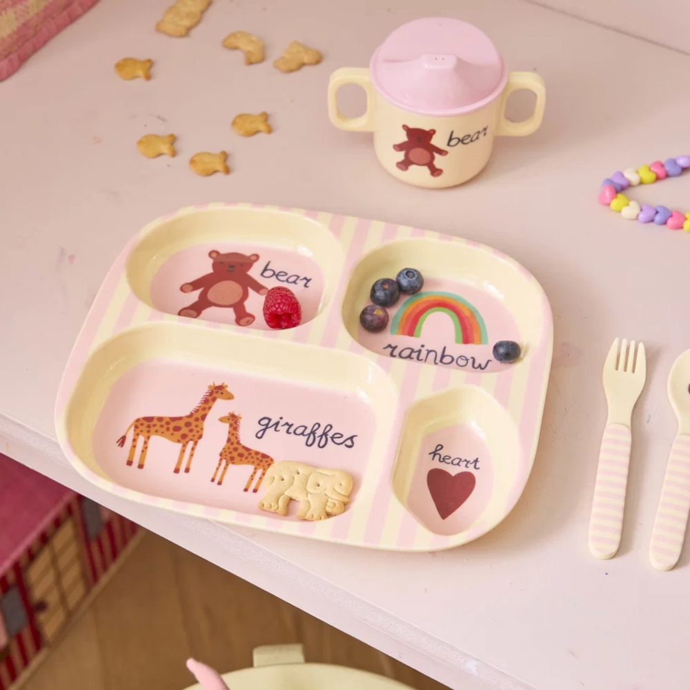 Rice Melamin Kinderteller mit 4 Fächer 'ABC' Pink