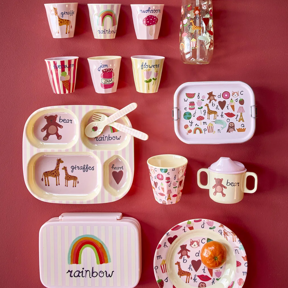 Rice Melamin Kinderteller mit 4 Fächer 'ABC' Pink