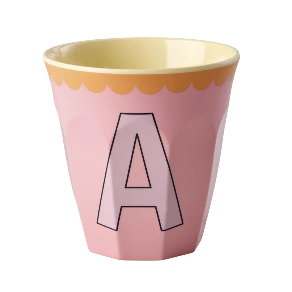 Rice  Melamin Becher Mittel 'Buchstabe A' Pink