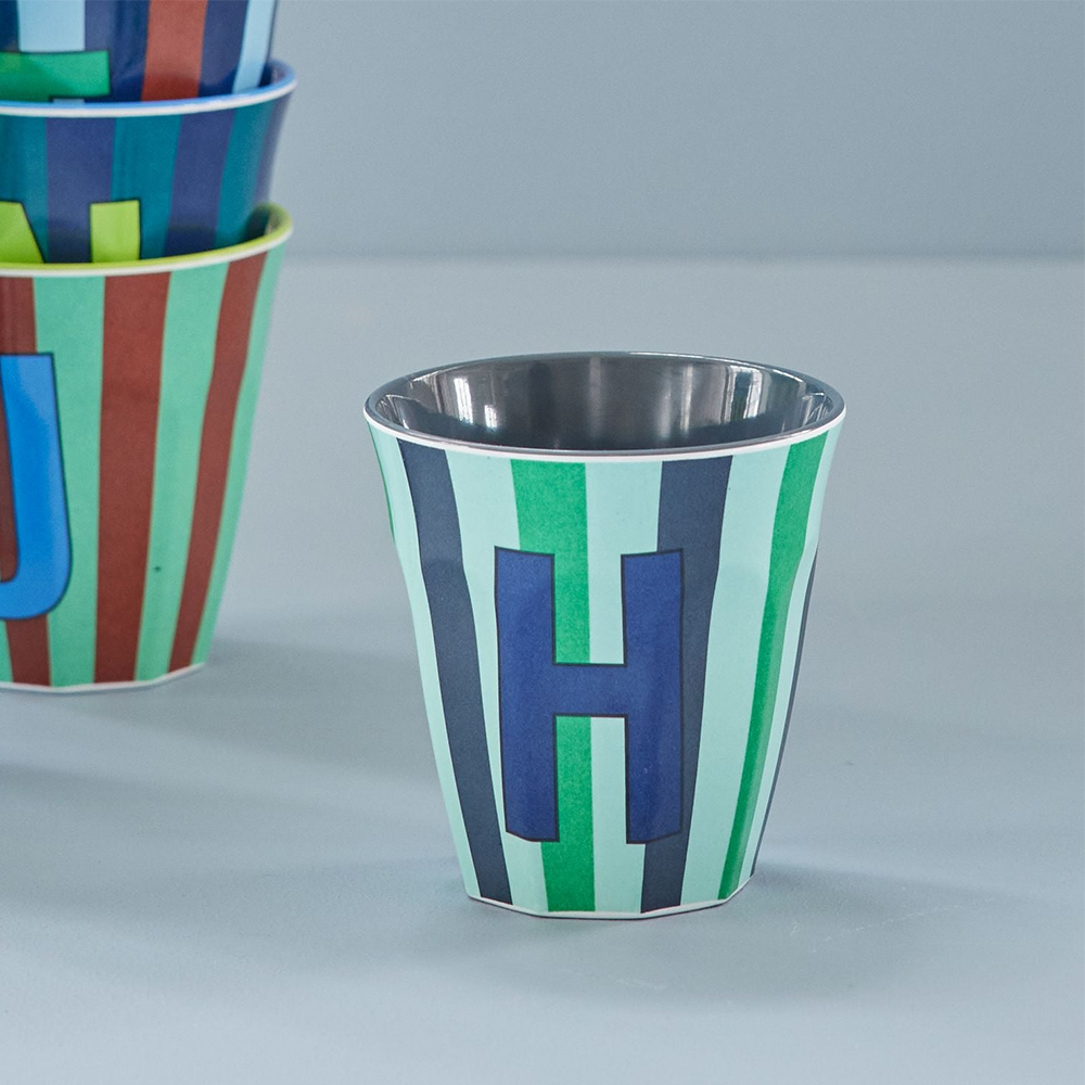 Rice  Melamin Becher Mittel 'Buchstabe H' Multicolor Stripes Blue