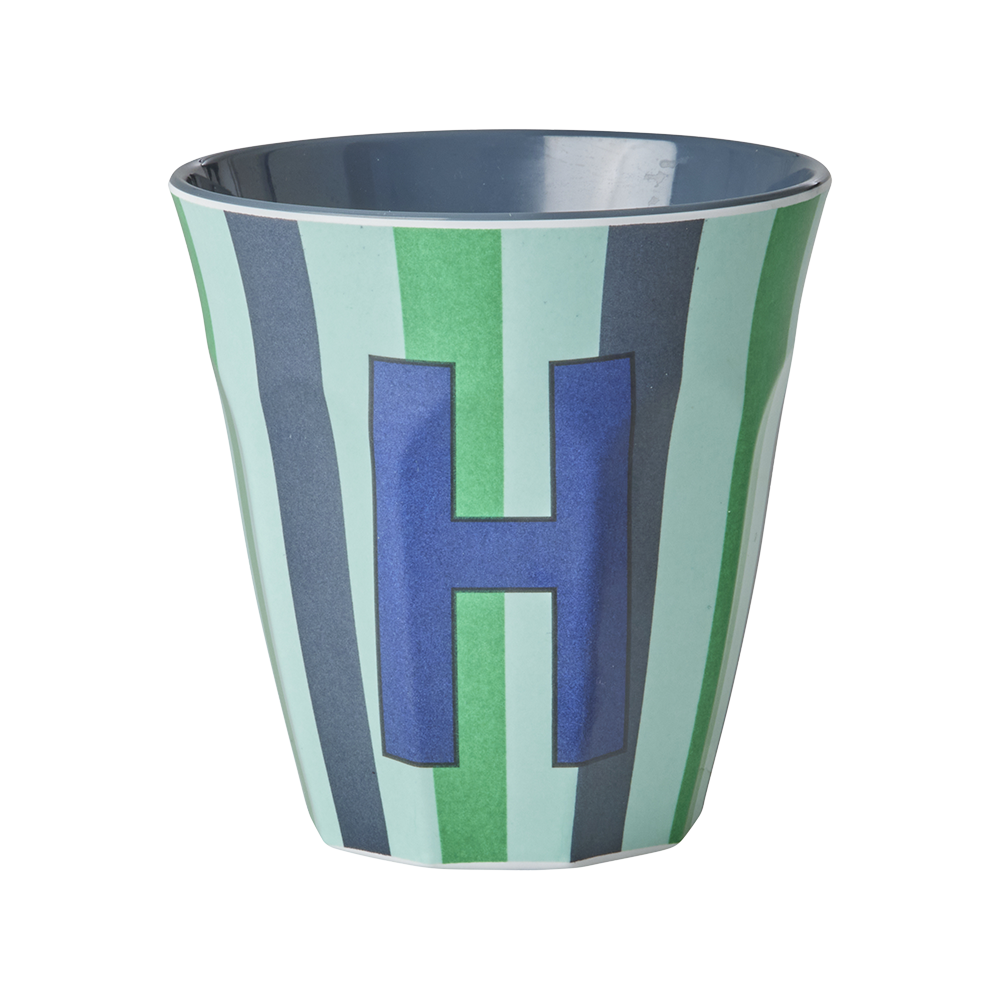 Rice  Melamin Becher Mittel 'Buchstabe H' Multicolor Stripes Blue