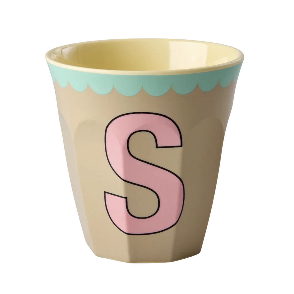 Rice  Melamin Becher Mittel 'Buchstabe S' Beige