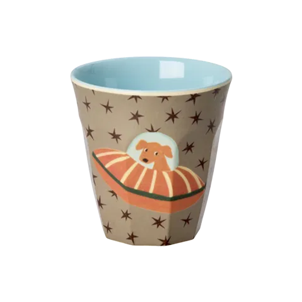 Rice Melamin Becher Klein 'Dogs in Space' Dog in Orange Spaceship