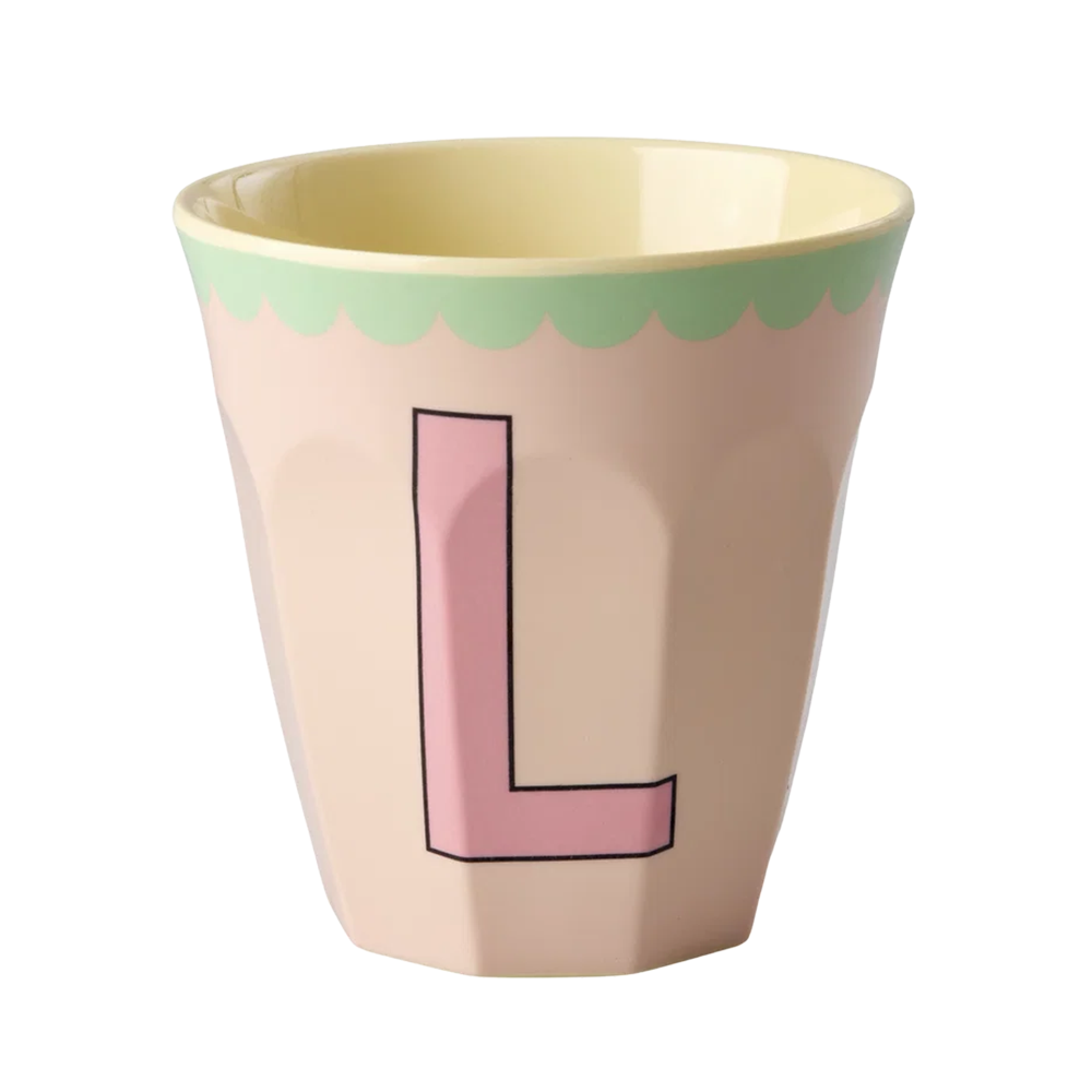 Rice  Melamin Becher Mittel 'Buchstabe L' Hellrosa