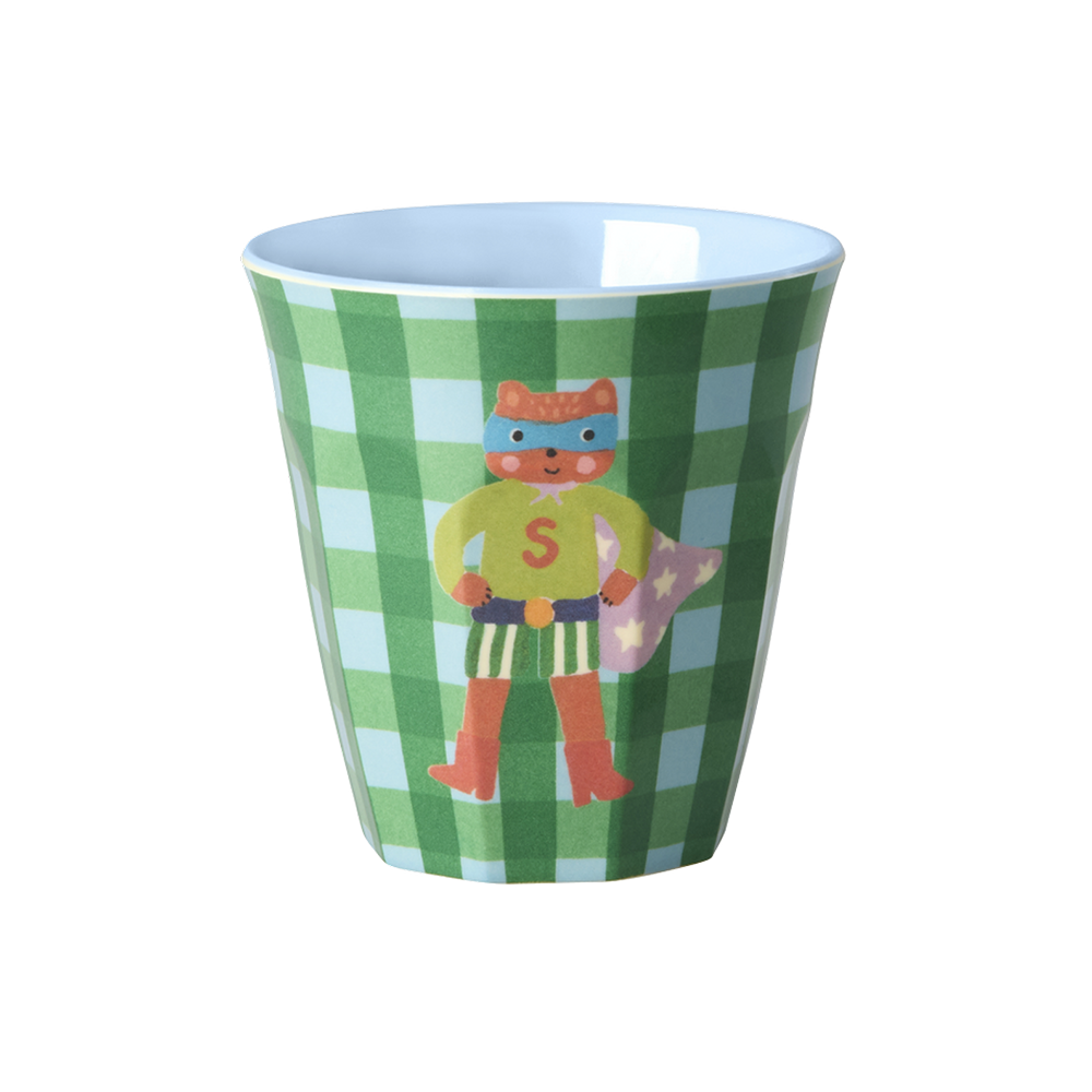 Rice Melamine Small Cup 'Hero' Soft Blue Checkers