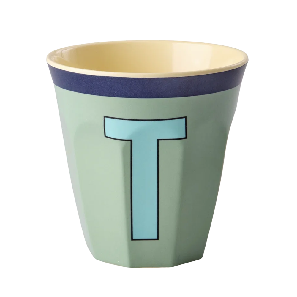 Rice  Melamin Becher Mittel 'Buchstabe T' Khaki