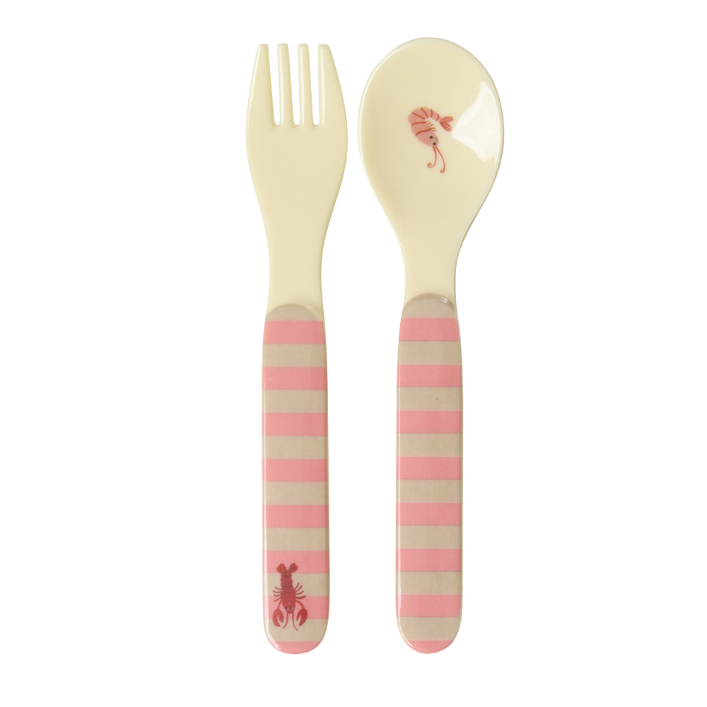 Rice Spoon and Fork 'Ocean' Coral