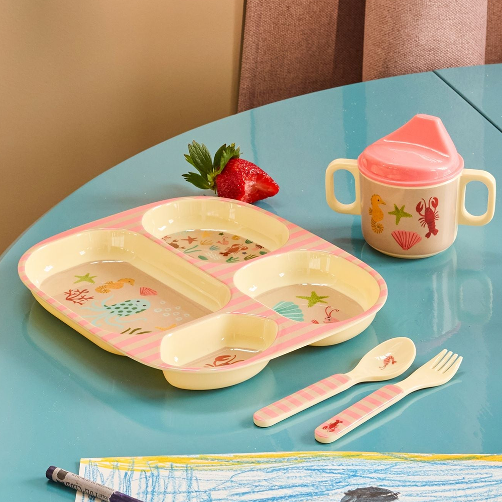 Rice Spoon and Fork 'Ocean' Coral