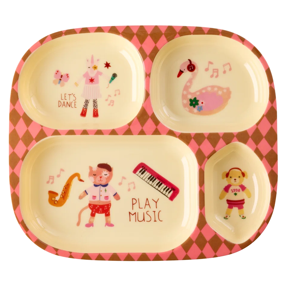 Rice Melamin Kinderteller mit 4 Fächer 'Music Band' Pink