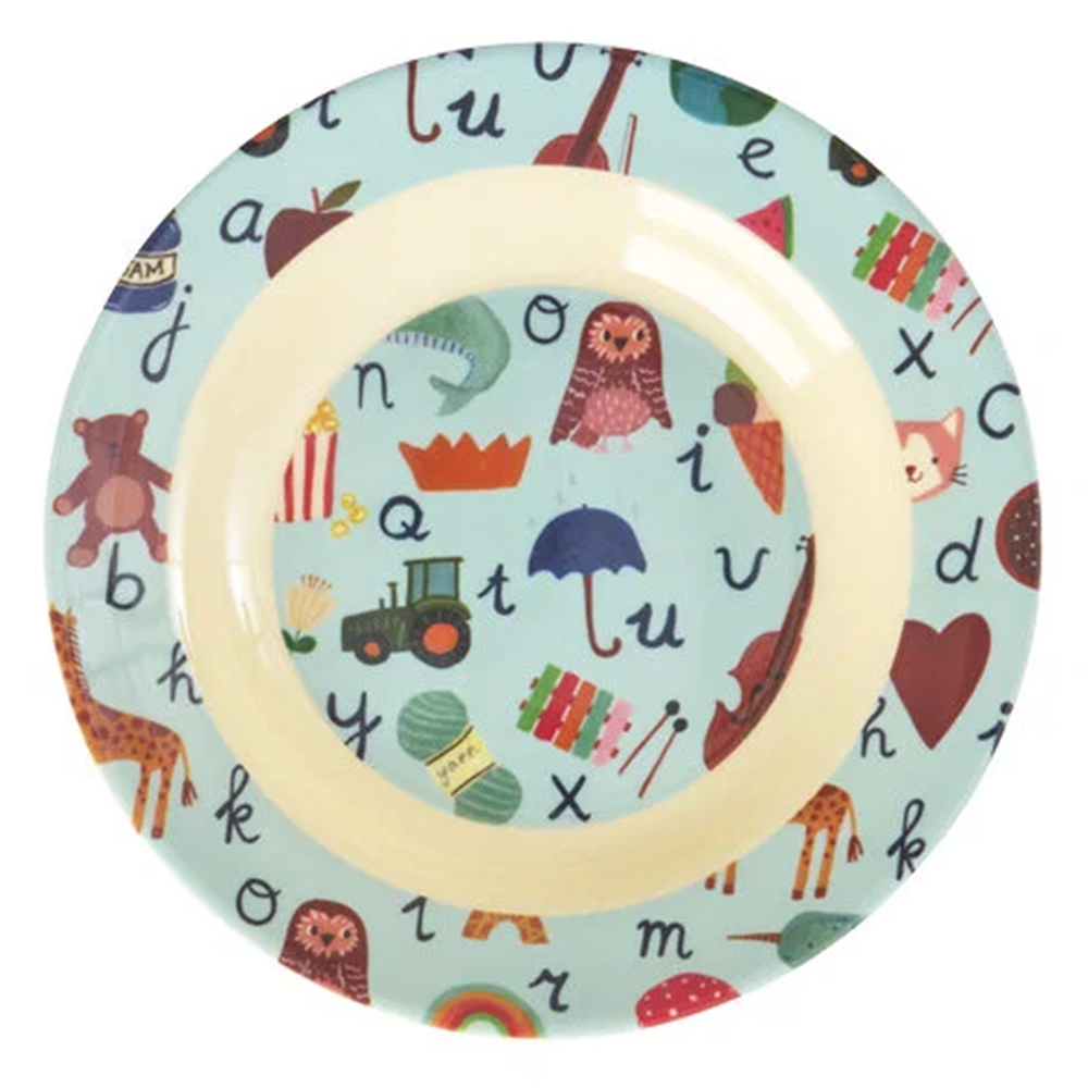 Rice Melamin Kinderteller tief 'ABC' Blue