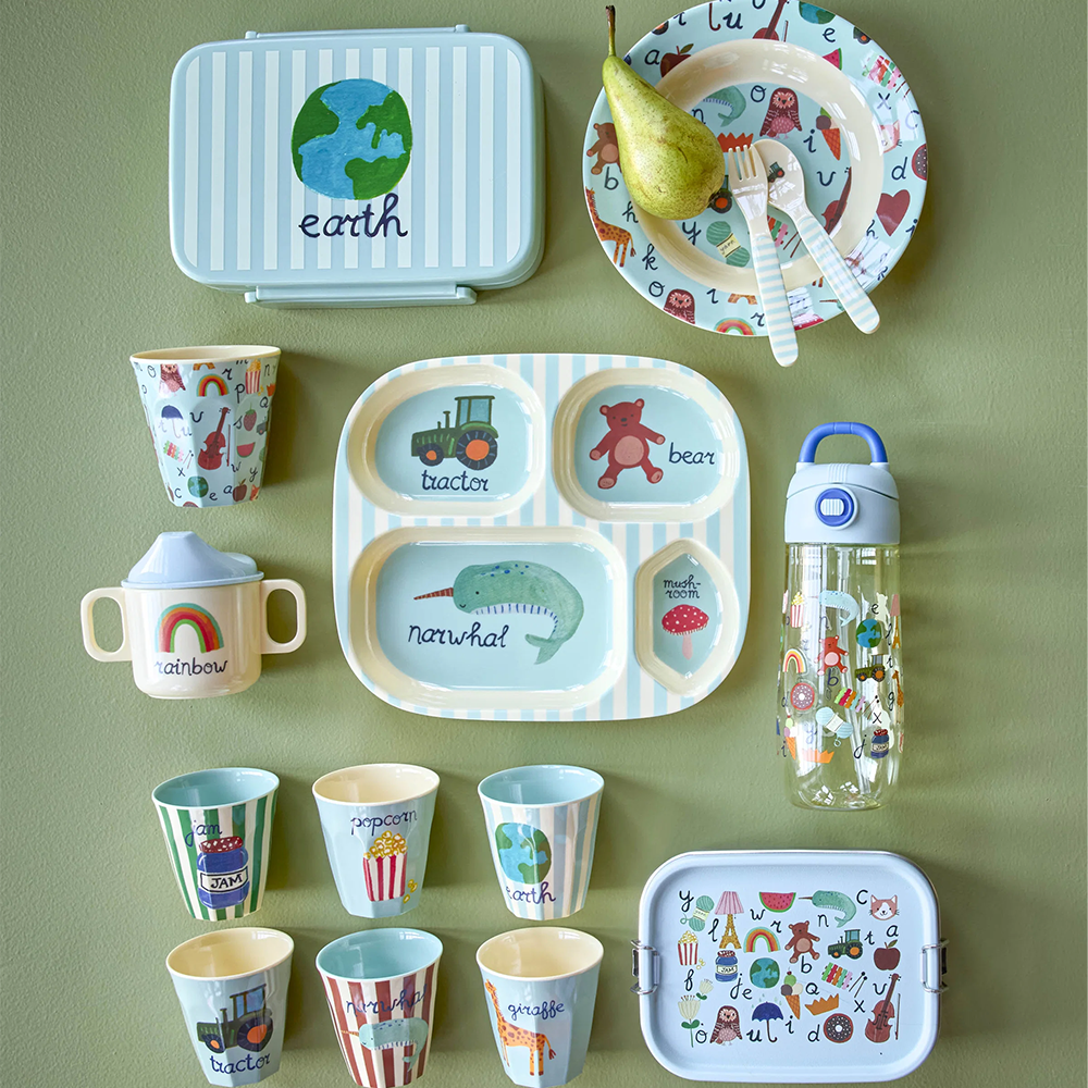Rice Melamin Kinderteller mit 4 Fächer 'ABC' Blue