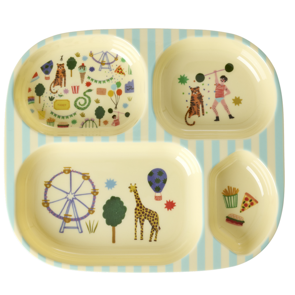 Rice Melamin Kinderteller mit 4 Fächer 'Fun Fair' Mint