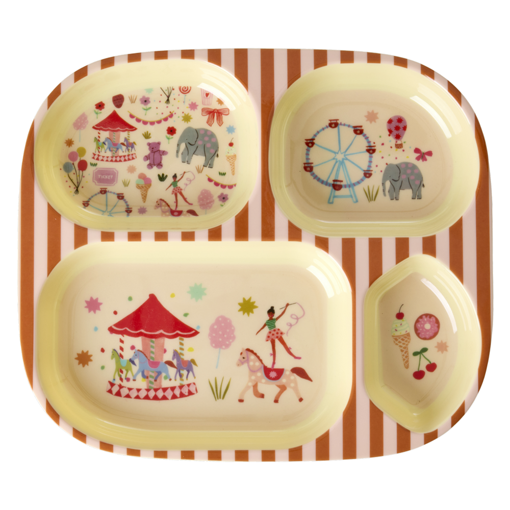Rice Melamin Kinderteller mit 4 Fächer 'Fun Fair' Pink - Online MY SNOWFLAKE