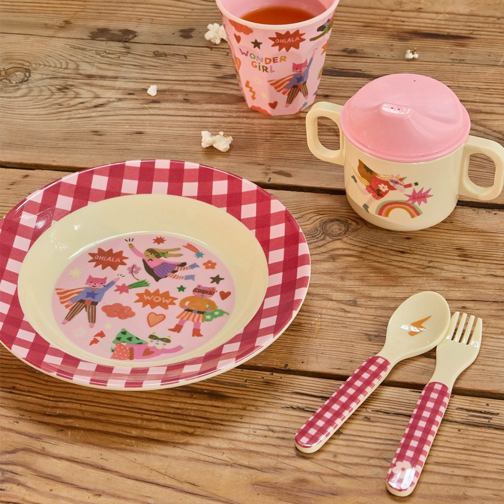Rice Melamin Kinderteller tief 'Hero' Pink
