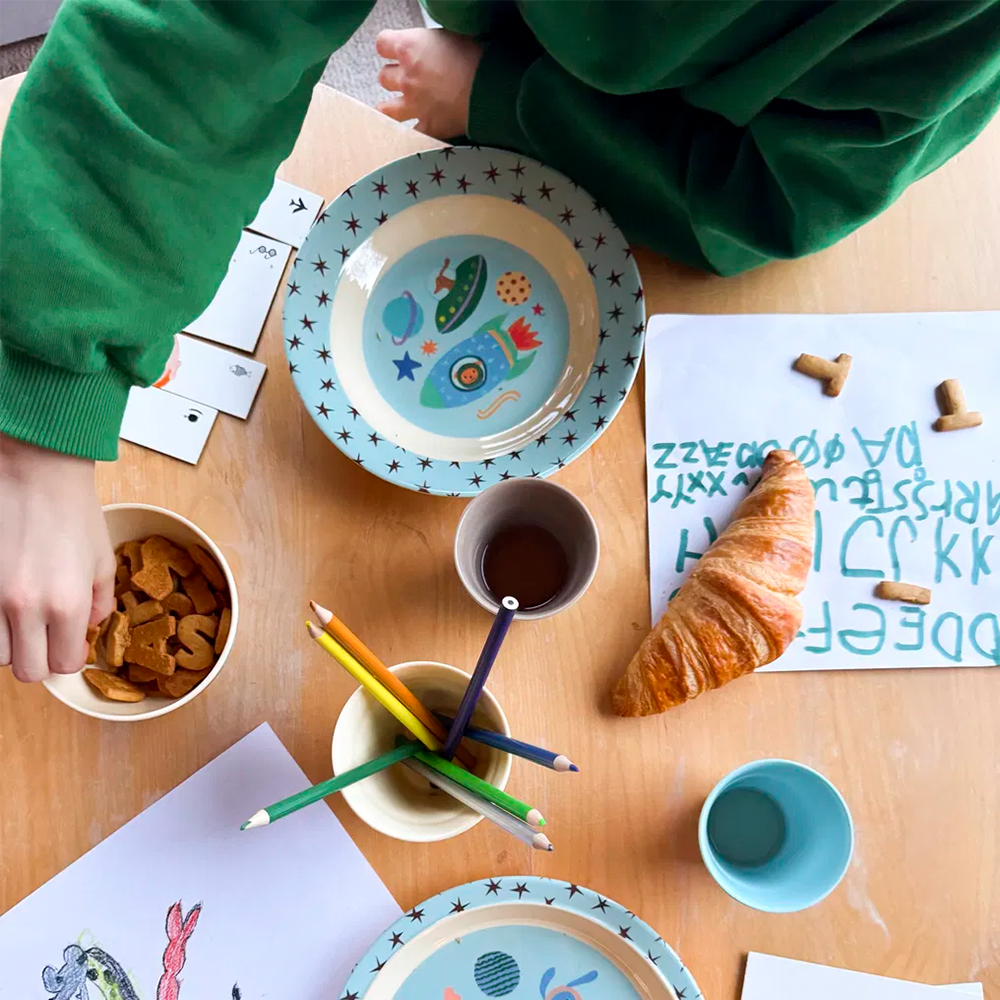Assiette creuse pour enfant Rice en mélamine « Dogs in Space »