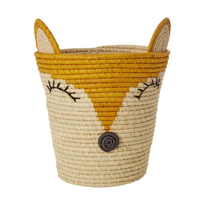 Rice Round Storage Basket with Fox Face 'Raffia' Yellow