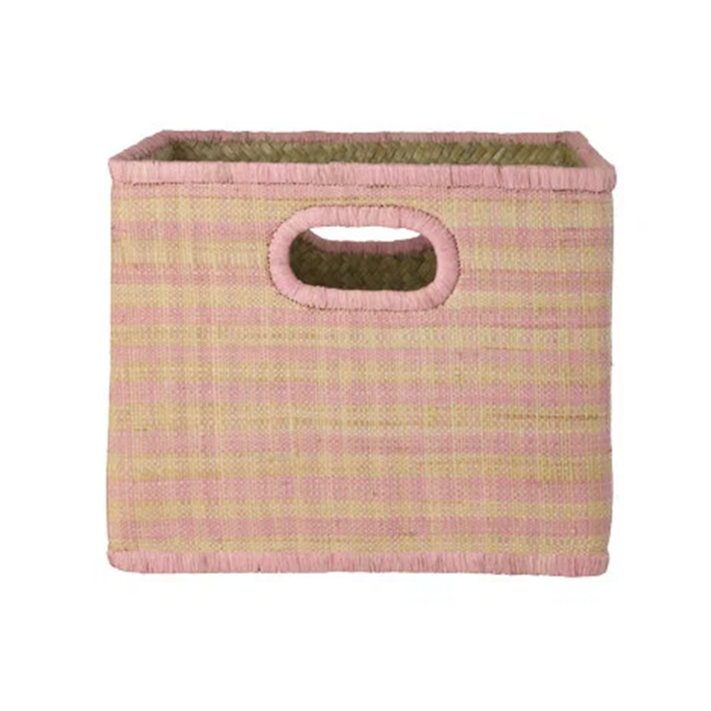 Rice rechteckiger Aufbewahrungskorb Gross 'Raffia' Pink Check