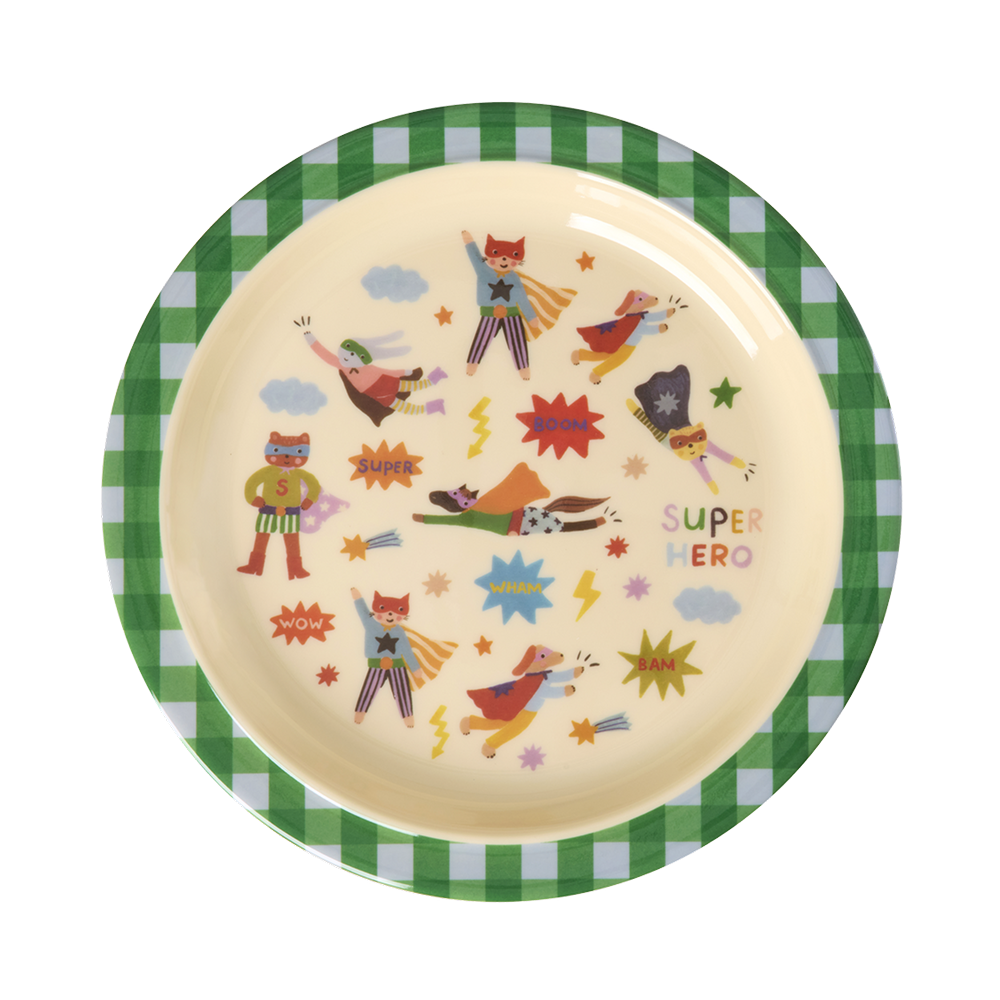 Rice Melamine Kids Plate 'Hero' Green