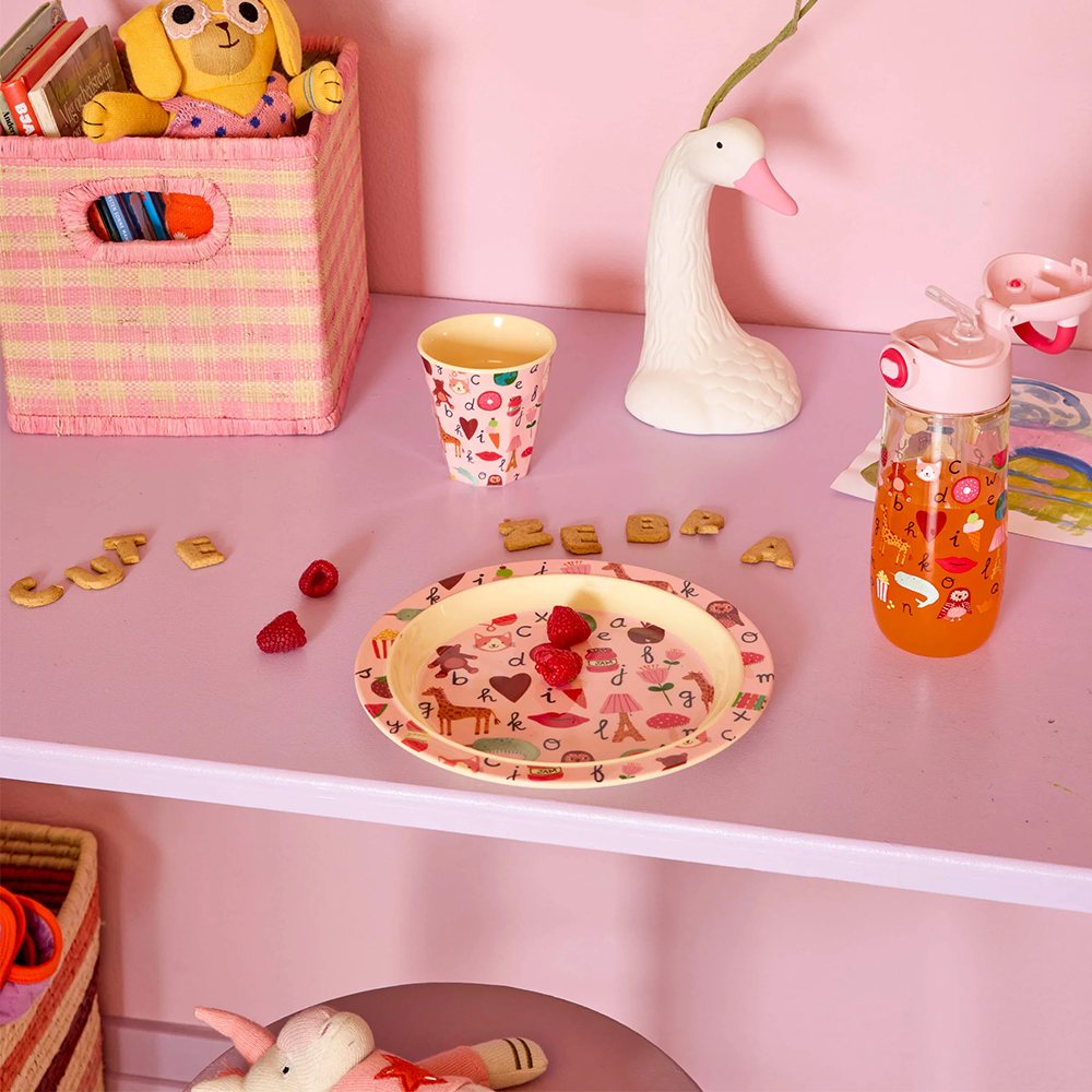 Rice  Melamin Kinderteller 'ABC' Pink