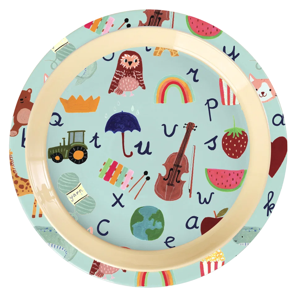 Rice  Melamin Kinderteller 'ABC' Blue