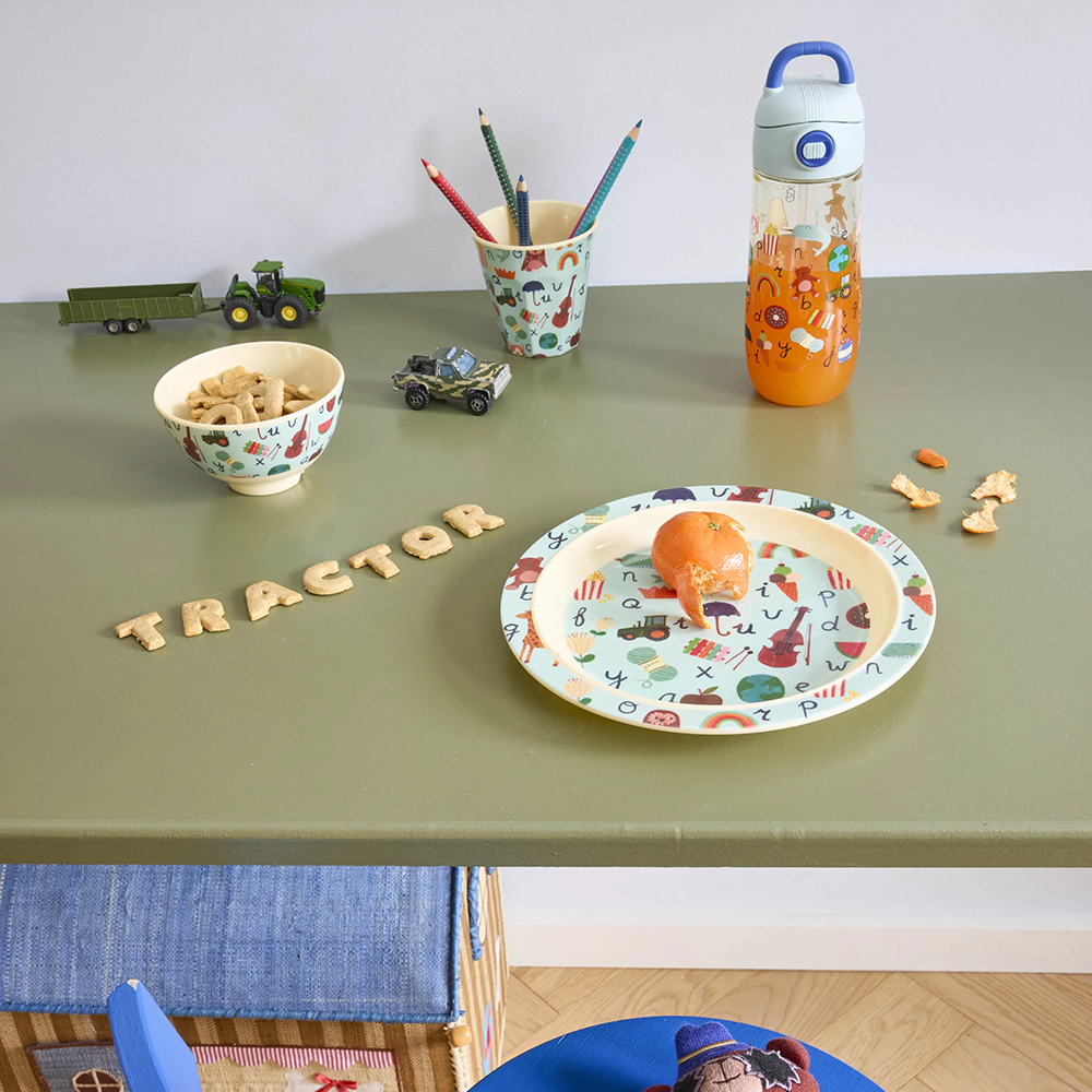 Rice  Melamin Kinderteller 'ABC' Blue