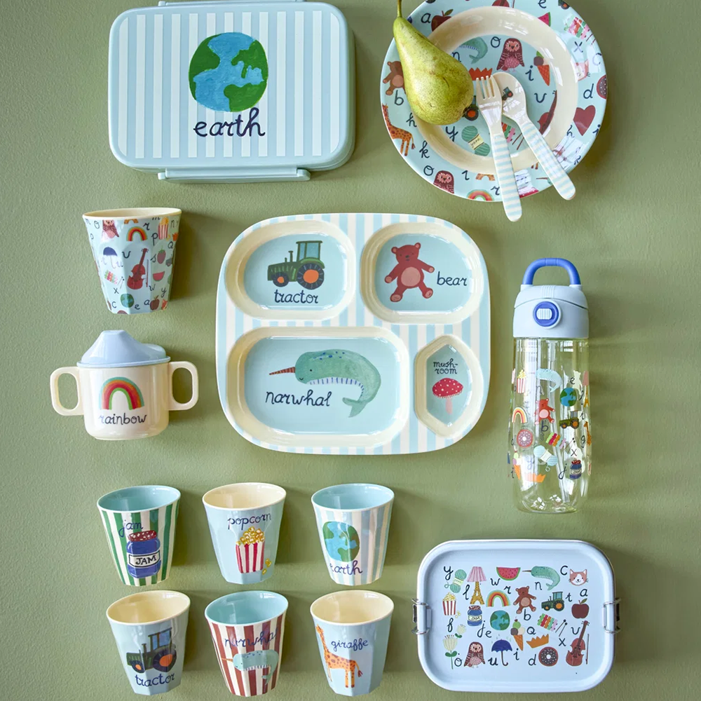 Rice Melamin Kinderteller tief 'ABC' Blue