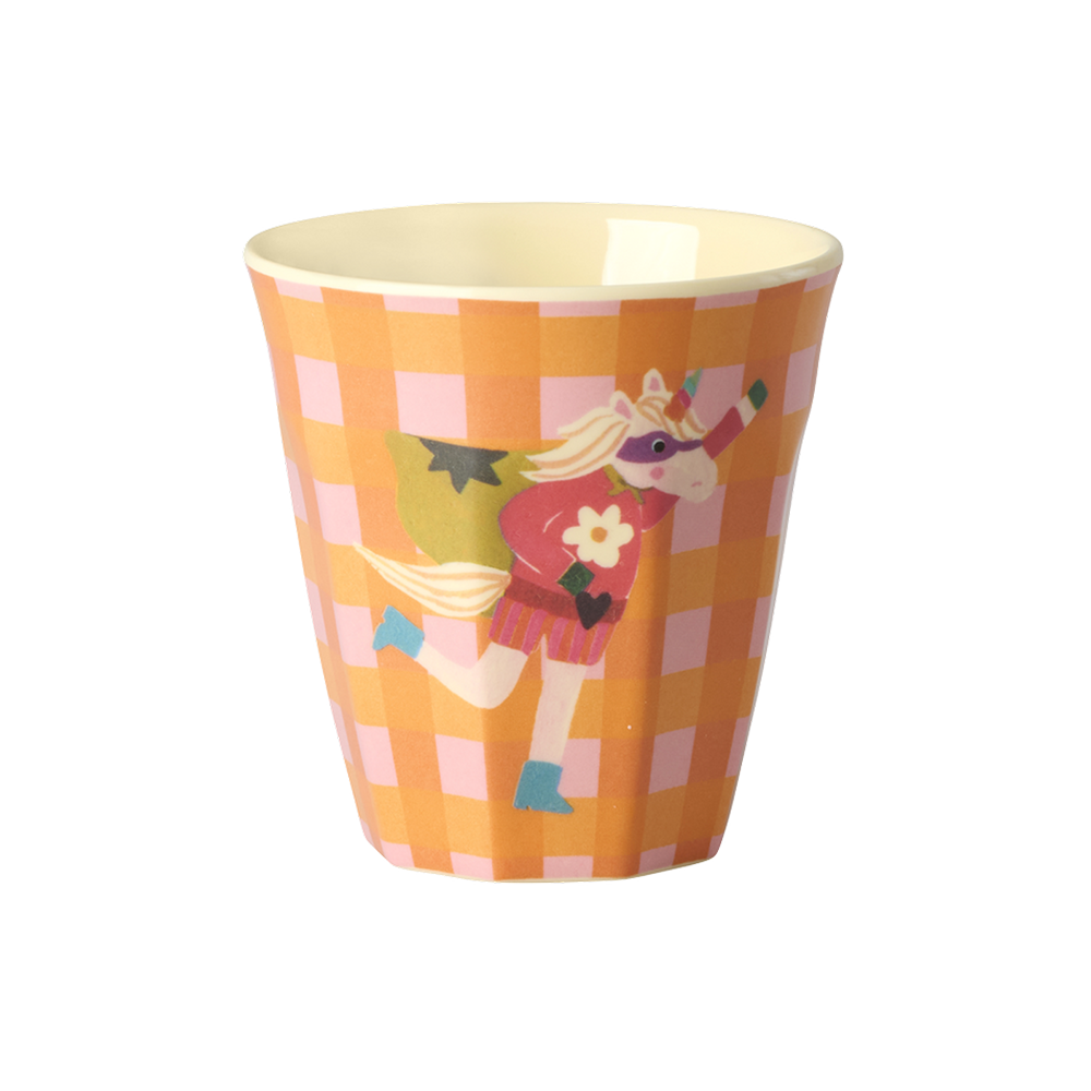 Rice Melamin Becher Klein 'Hero' Orange Checkers