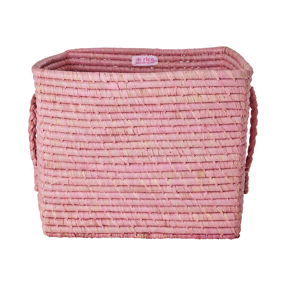 Rice rechteckiger Aufbewahrungskorb mit Griffen 'Raffia' Soft Pink