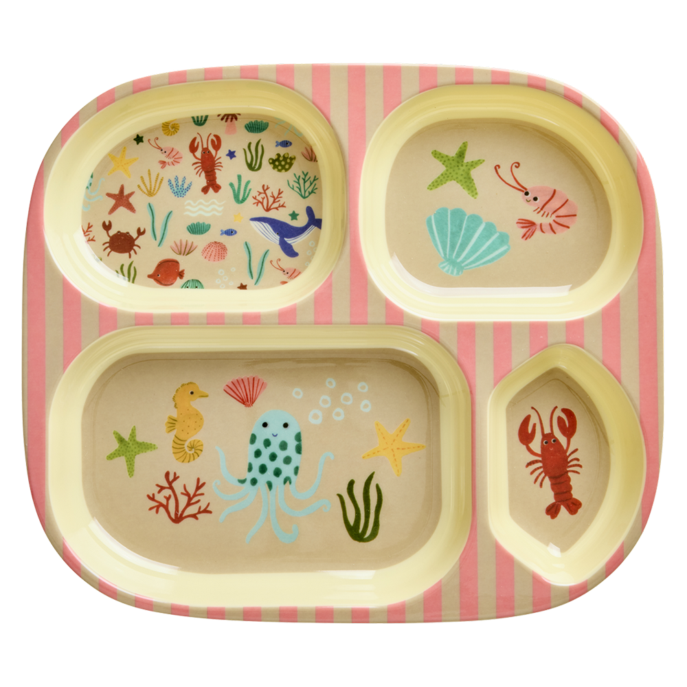 Rice Melamin Kinderteller mit 4 Fächer 'Ocean' Coral