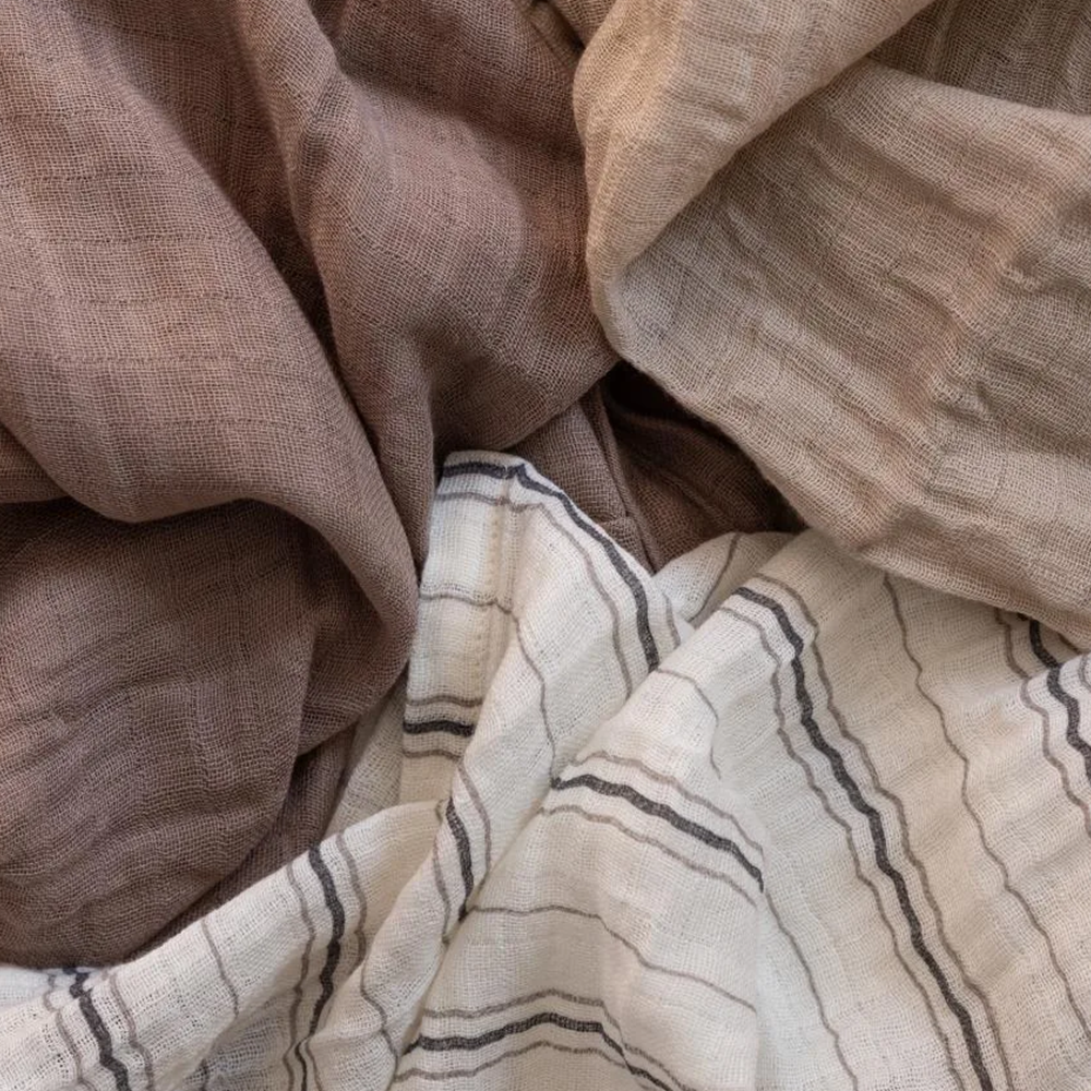 Lange Sebra en mousseline lot de 3 Cream Stripe, Beige