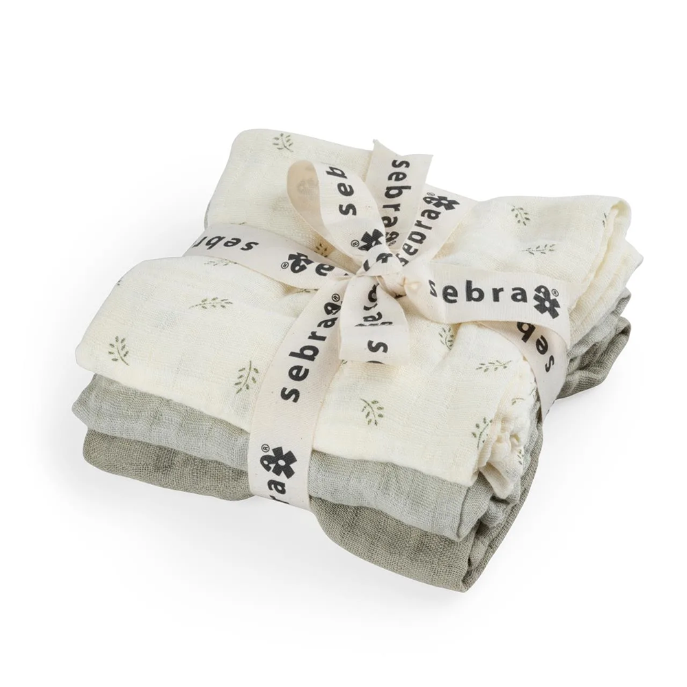 Sebra Musselin-Spucktuch 3-er Pack Sophora Leaves, Mist Green - Online MY SNOWFLAKE