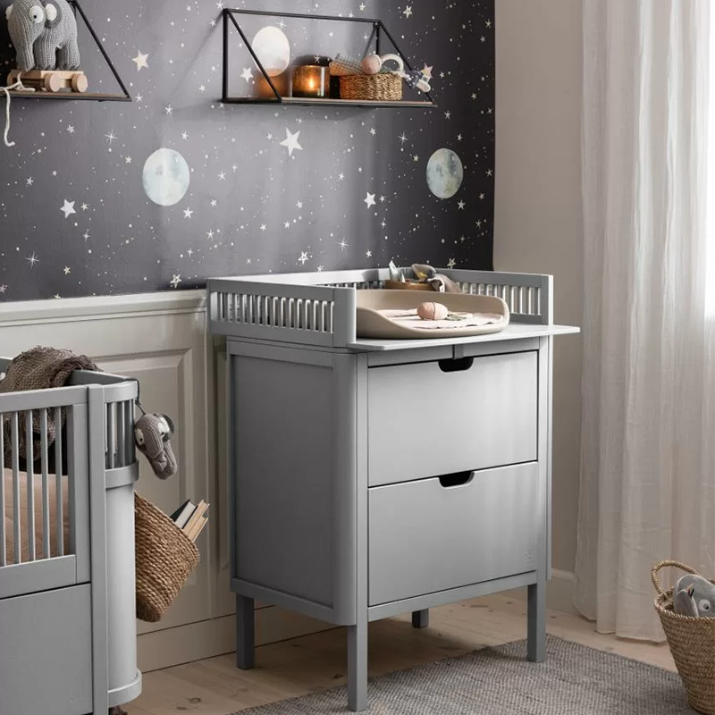 Commode à langer Sebra avec tiroirs Gris pierre