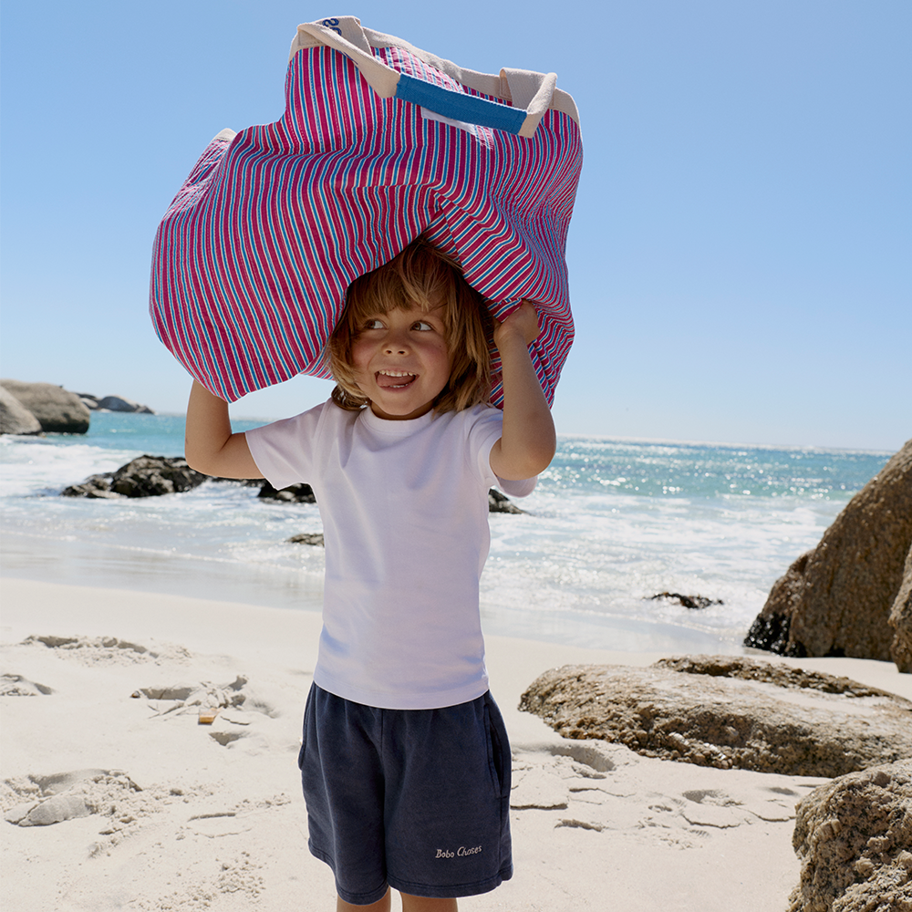 Studio Noos Sac de plage « Popeline » à rayures framboise