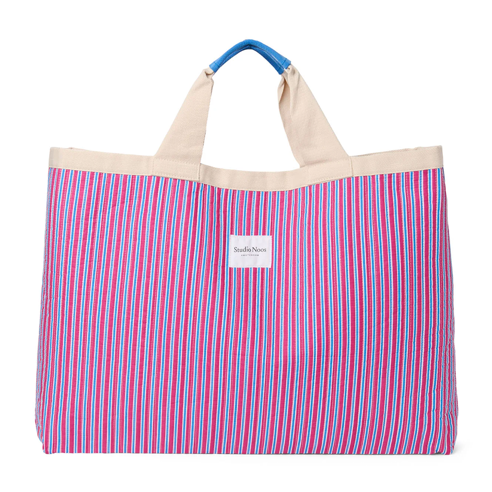 Studio Noos Sac de plage « Popeline » à rayures framboise