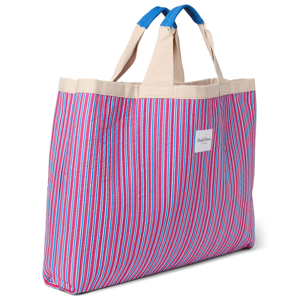 Studio Noos Sac de plage « Popeline » à rayures framboise