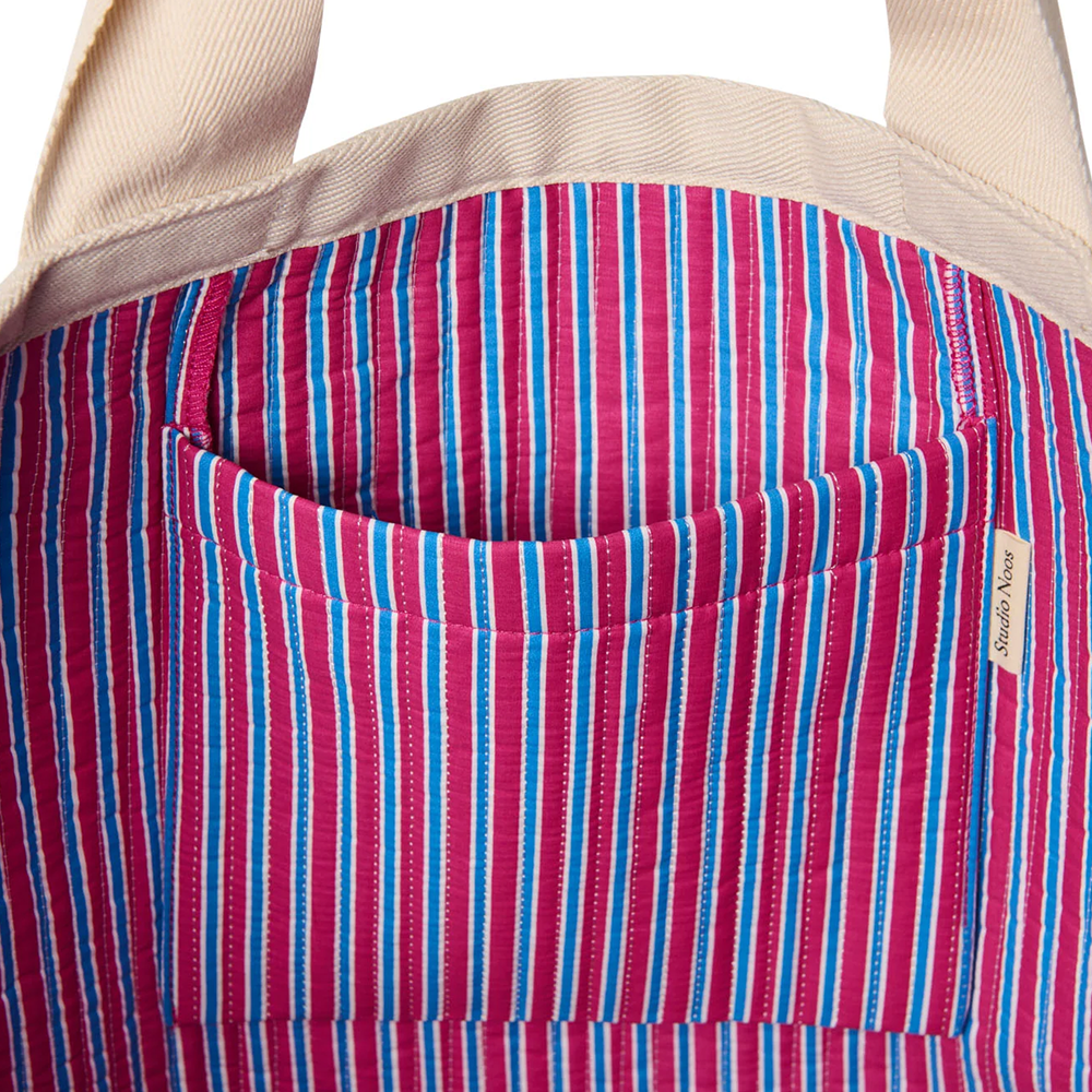 Studio Noos Sac de plage « Popeline » à rayures framboise