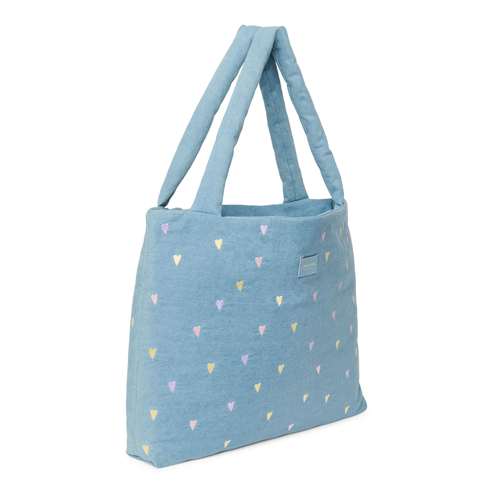 Studio Noos  Tragetasche 'Denim Mom Bag' Light Blue Hearts