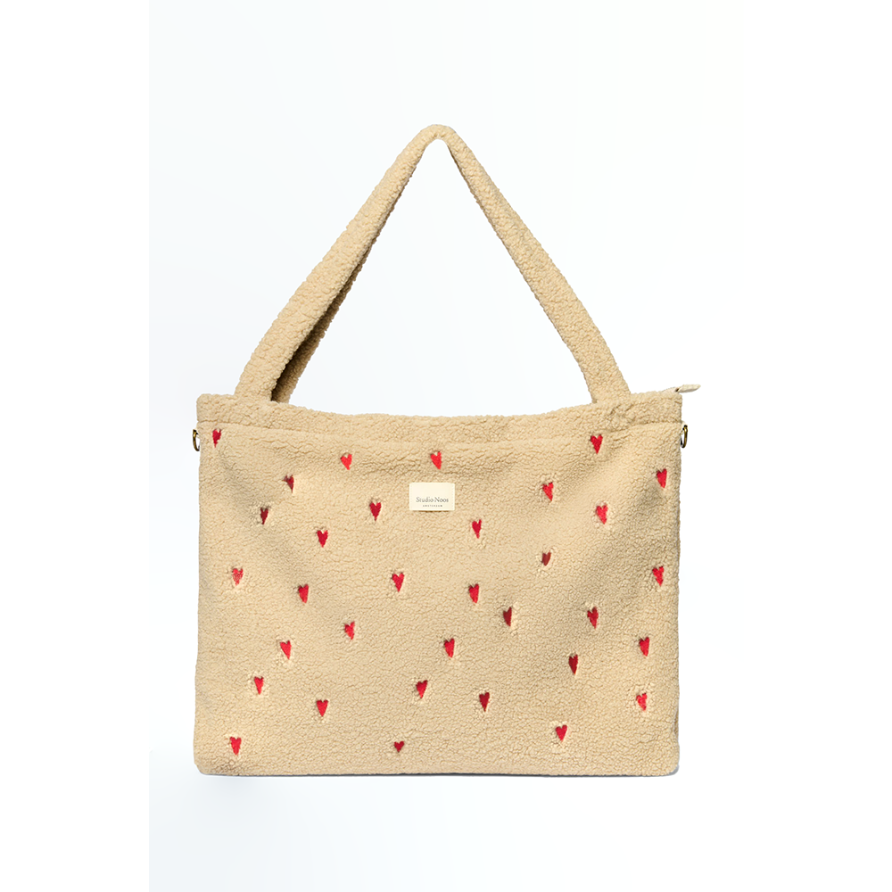 Studio Noos Puffy Wickeltasche 'Teddy Hearts'  Ecru