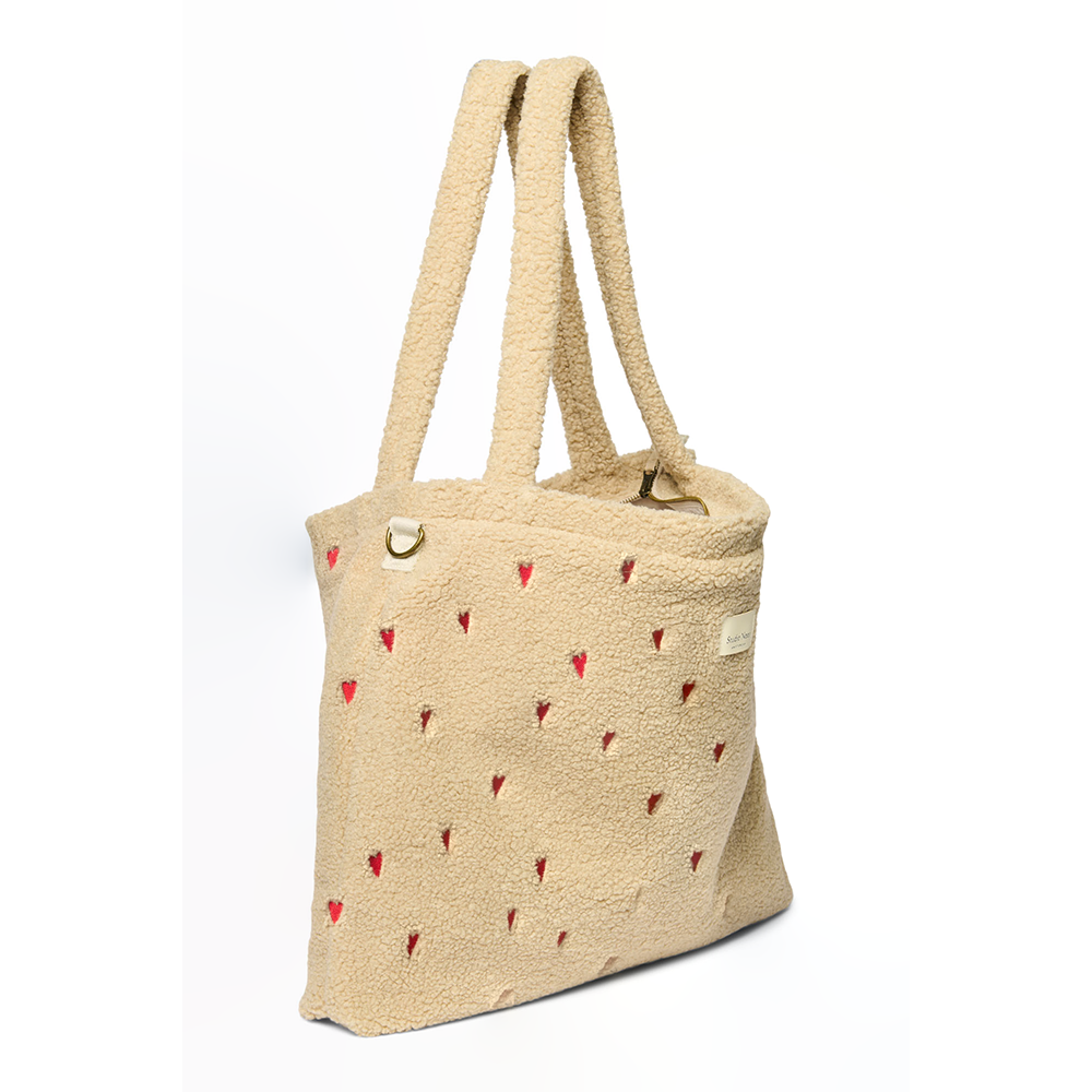 Studio Noos Puffy Wickeltasche 'Teddy Hearts'  Ecru