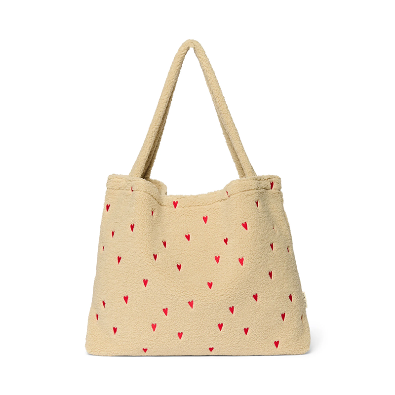 Studio Noos Tragetasche Teddy 'Hearts' Ecru - Online MY SNOWFLAKE
