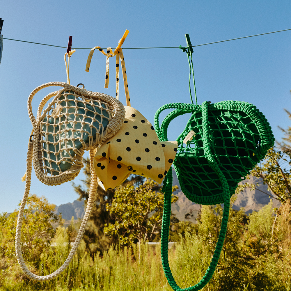 Studio Noos Macramé Handtasche mit wendbarer Innentasche in Lila-Grün 'Mini Bag' Green