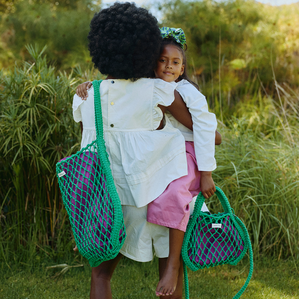 Studio Noos Macramé Handtasche mit wendbarer Innentasche in Lila-Grün 'Mini Bag' Green