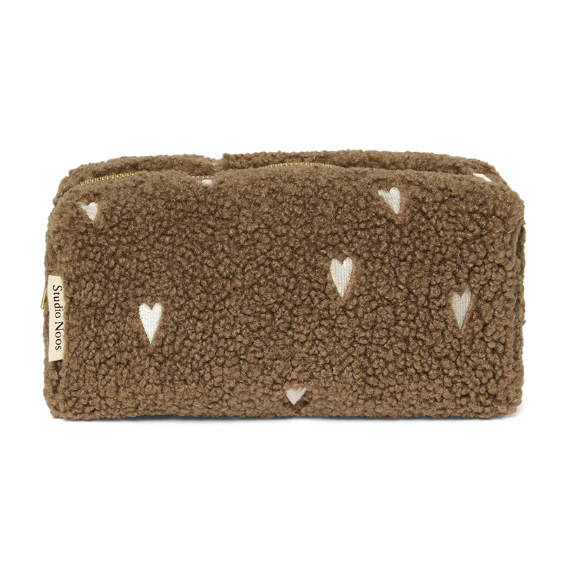Studio Noos Toilet Bag Teddy 'Hearts' Brown