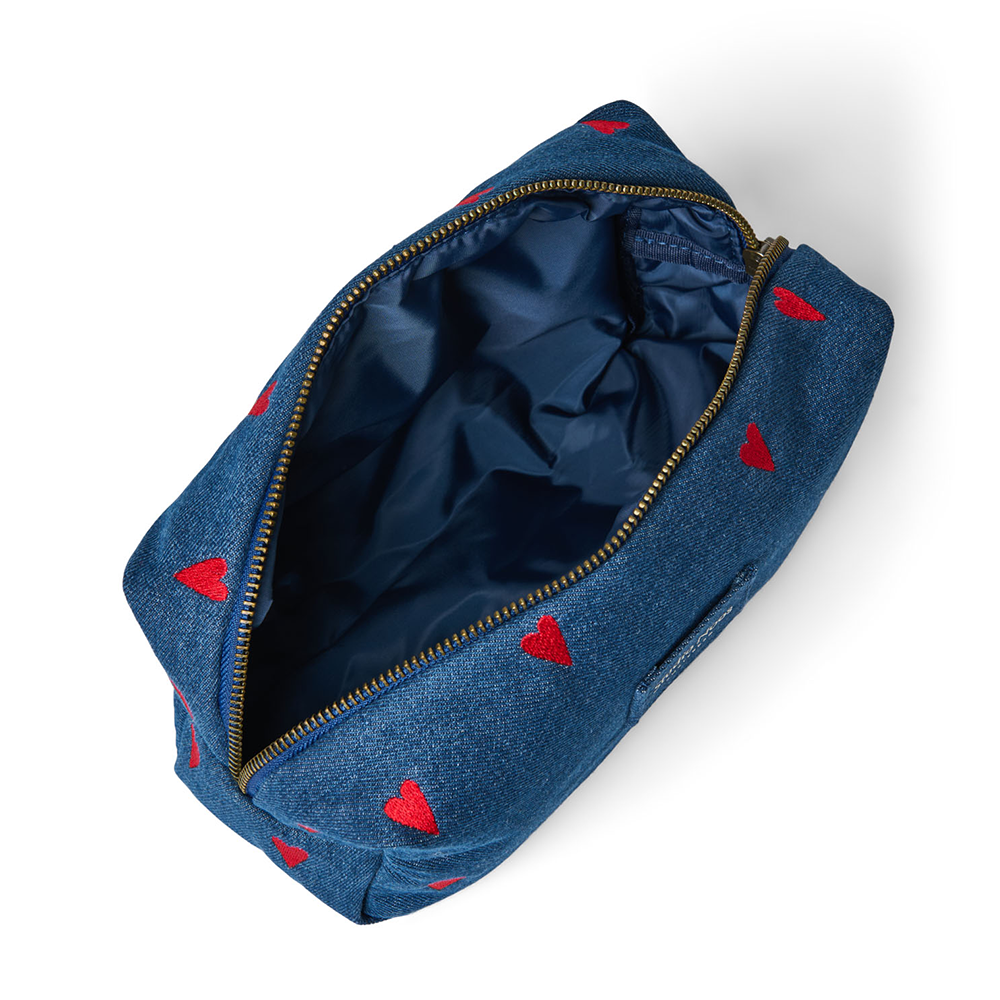Studio Noos  Necessaire 'Denim' Dark Blue Red Hearts