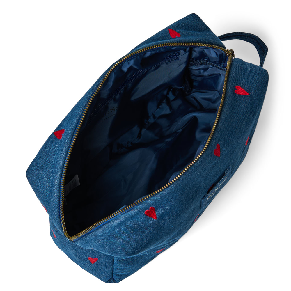 Studio Noos Necessaire 'Denim' Dark Blue Red Hearts