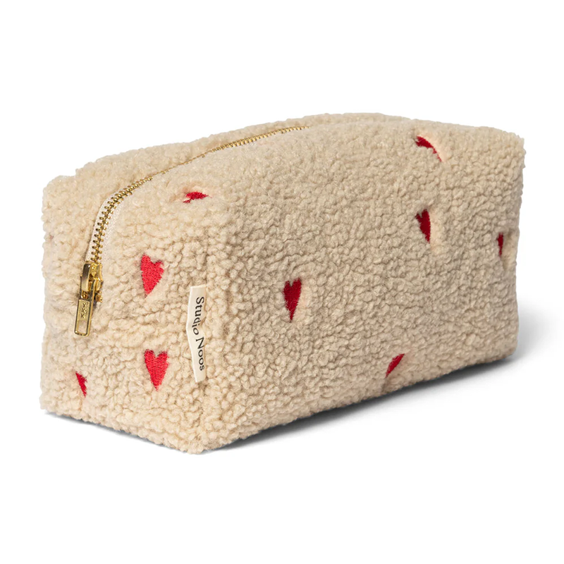 Studio Noos Toiletry Bag Teddy 'Hearts' Ecru