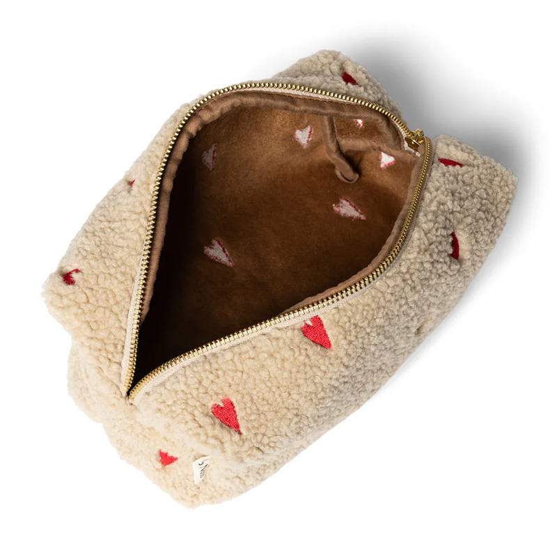 Studio Noos Toiletry Bag Teddy 'Hearts' Ecru