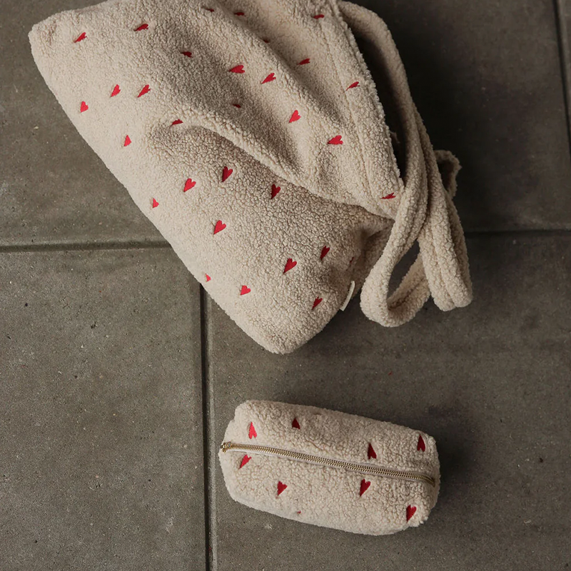 Studio Noos Toiletry Bag Teddy 'Hearts' Ecru